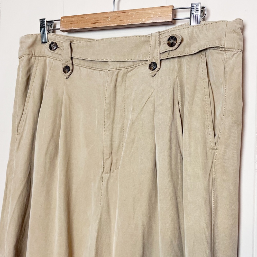 Madewell Harlow Wide Leg Pleated Trousers 14 Tan Khaki Linen Blend Pants Flowy - Picture 4 of 10